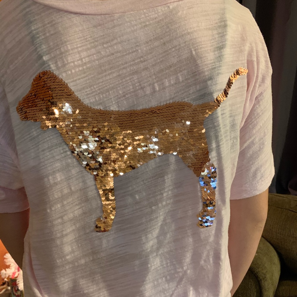 VS PINK Pale rose pink and flip gold sequin dog💕